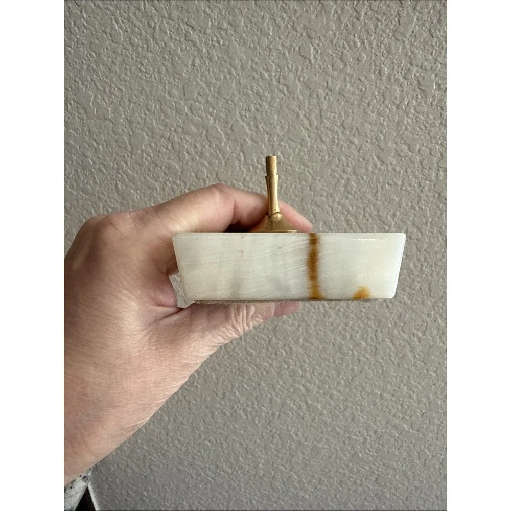 Vintage Beautiful Onyx Marble Stone Pen Pencil Holder Desk